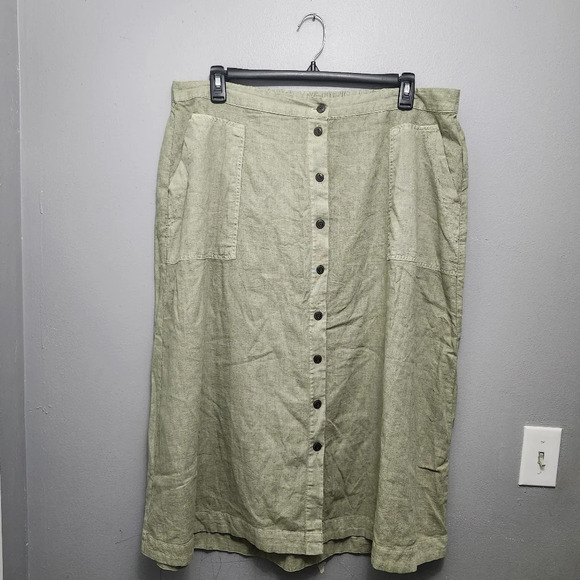 Universal thread women's midi skirt size XXL elastic waist green linen b… - Picture 1 of 8